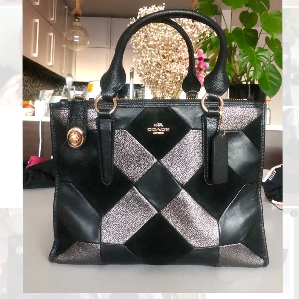Coach black leather patchwork bag